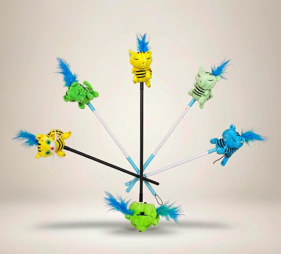 Colorful cat teaser wands and plush toys