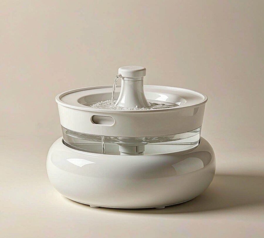 AquaFlow Water Fountain White automatic pet water fountain with a water stream